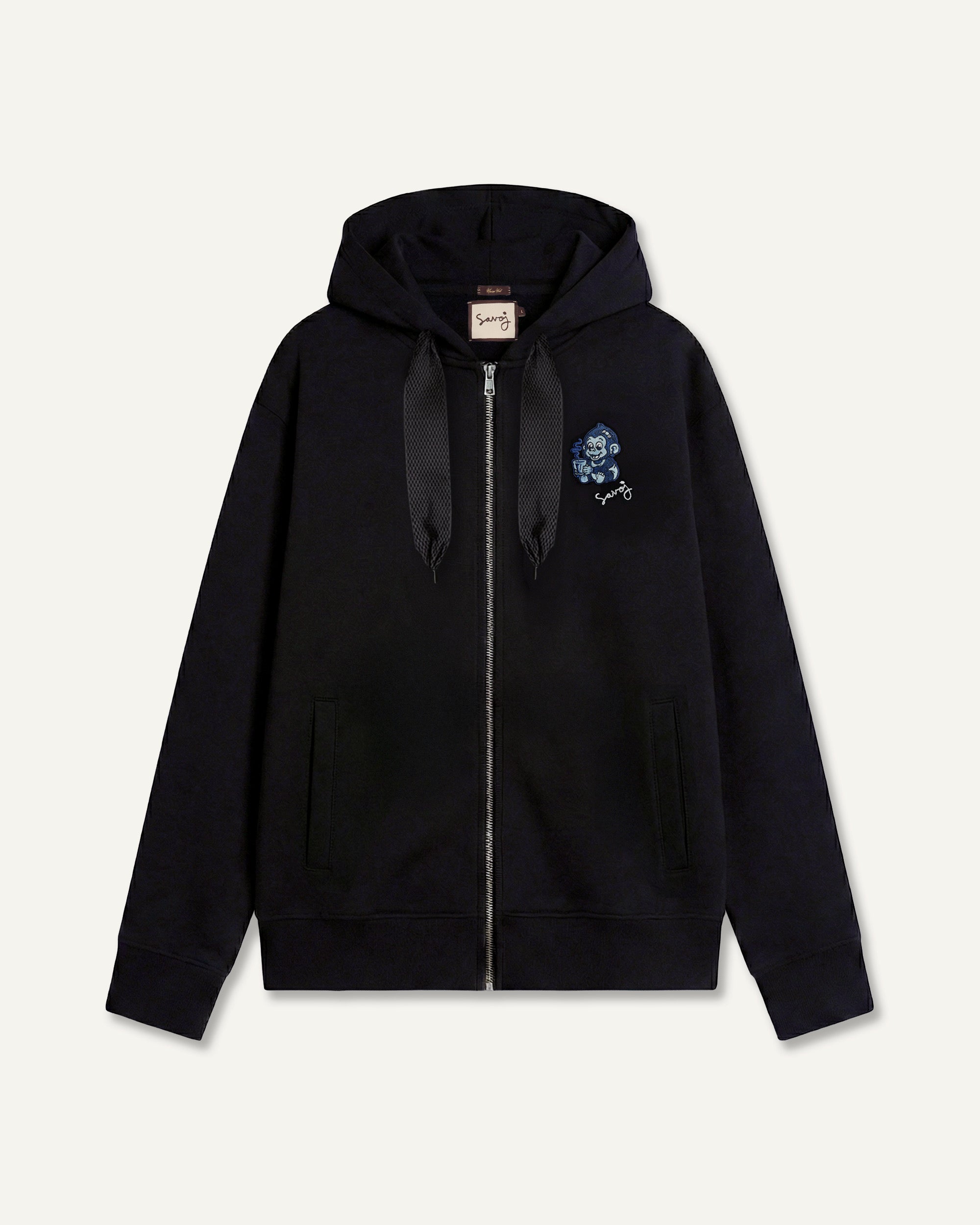 Baby Greger Patch Full-Zip Heavy Oversize Hoodie - Deep Black