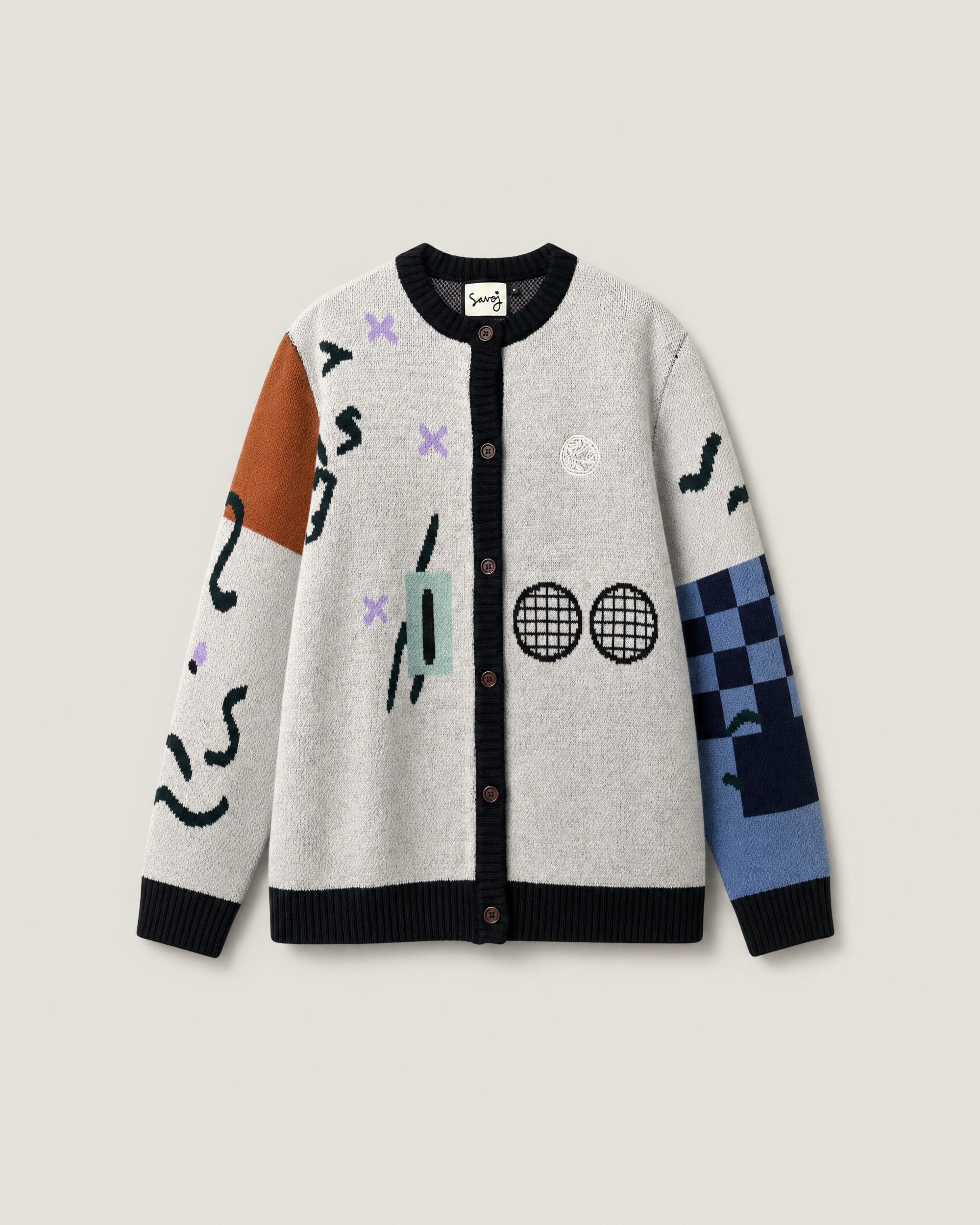House of Savoj ”SAVOJ FIRST” Intarsia Cardigan - Multi Colour