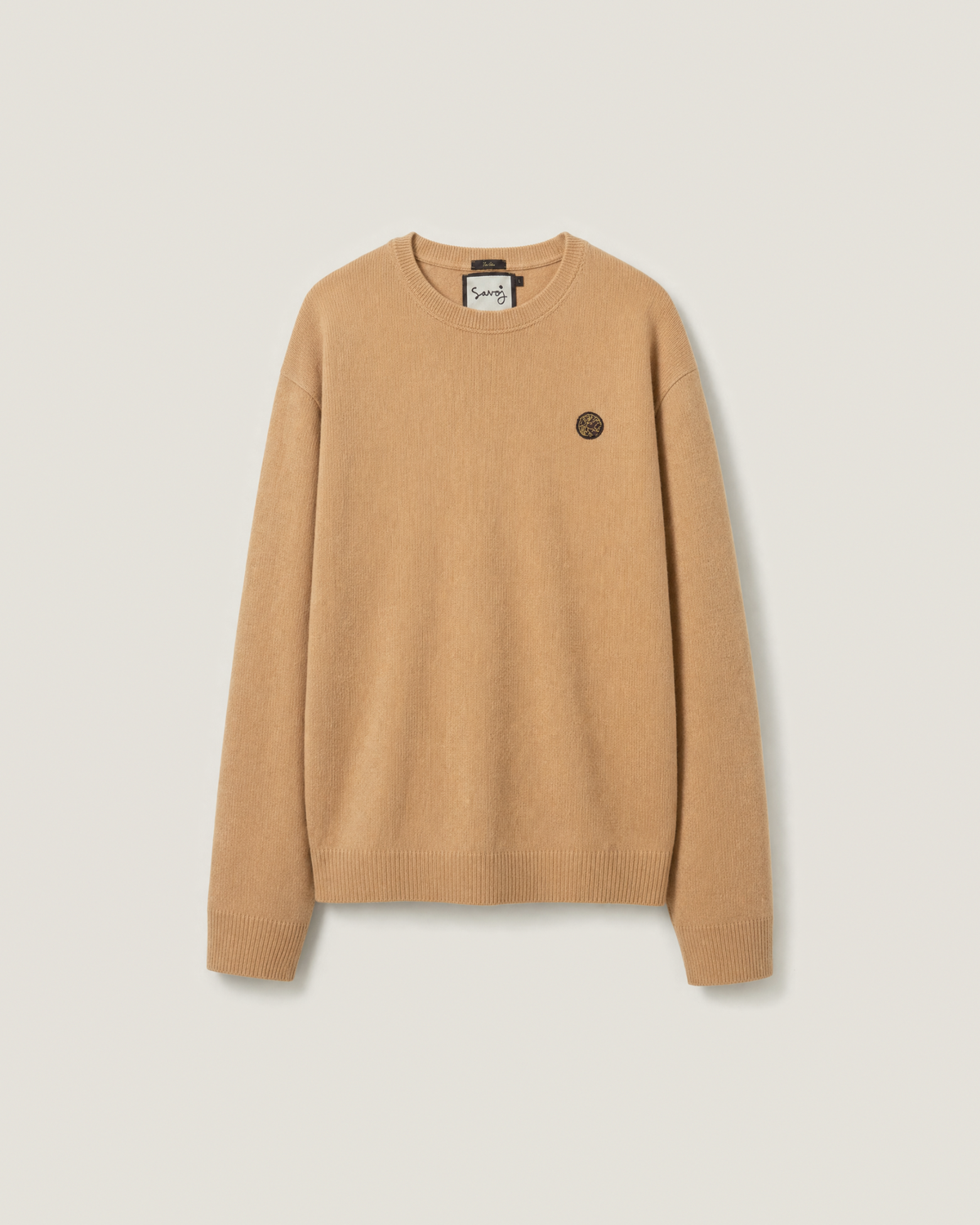 House of Savoj Emblem Patch Virgin Wool Sweater – Unisex, Camel Beige