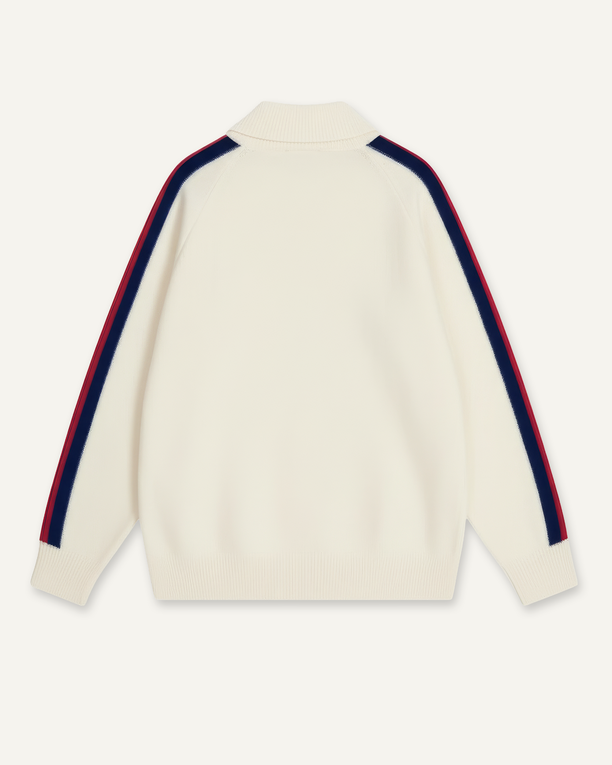 House of Savoj Striped Half-Zip Knit Sweater - Ivory White