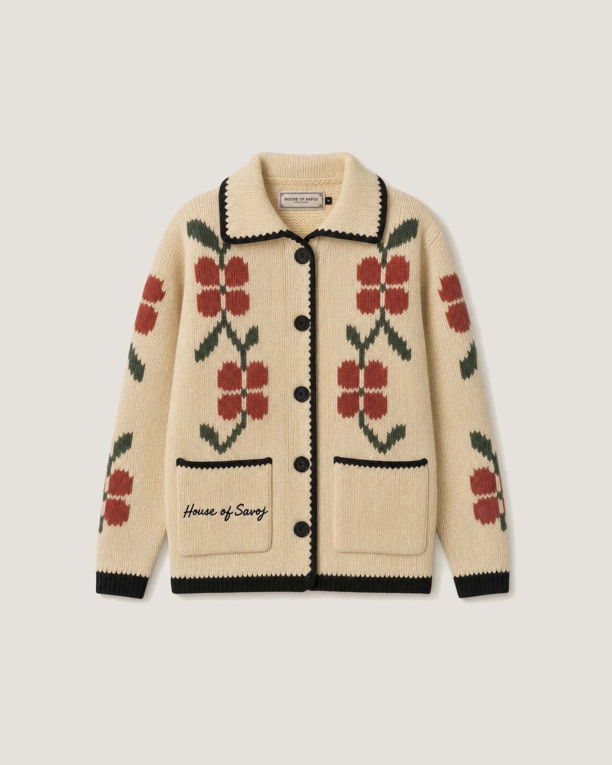 House of Savoj Knitted Lama-Wool Garden Intarsia Cardigan - Multi Colour