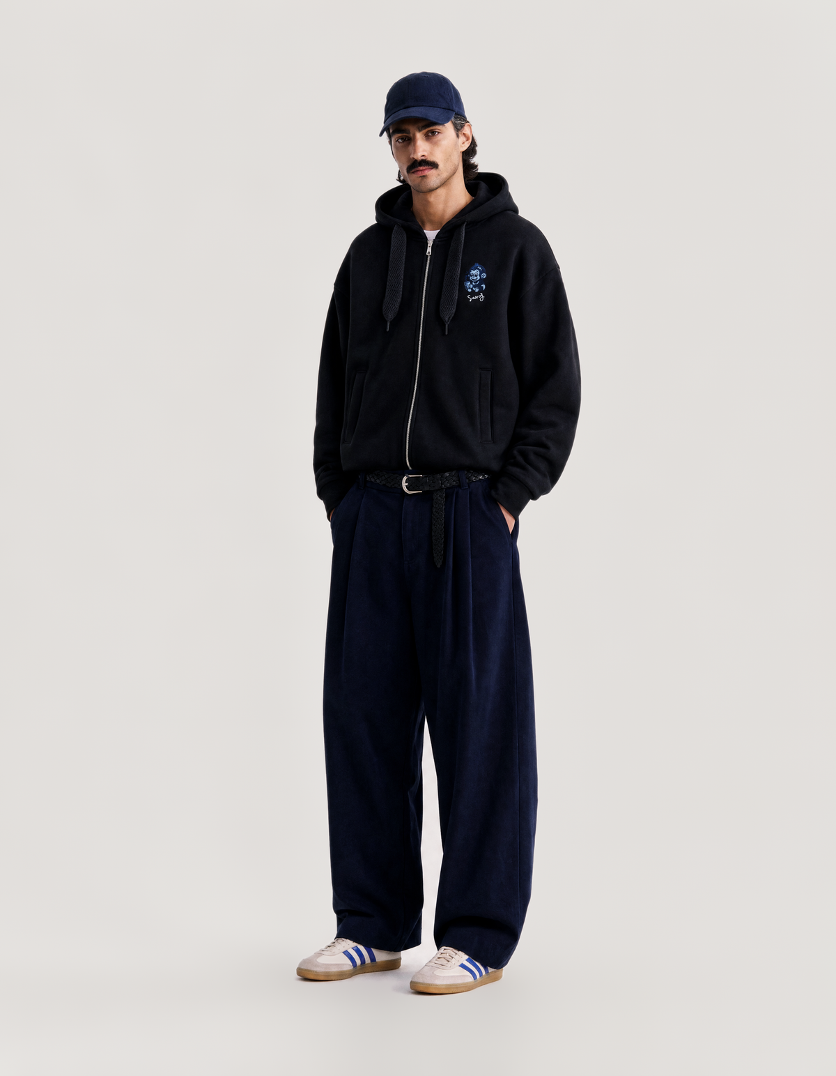 Baby Greger Patch Full-Zip Heavy Oversize Hoodie - Deep Black