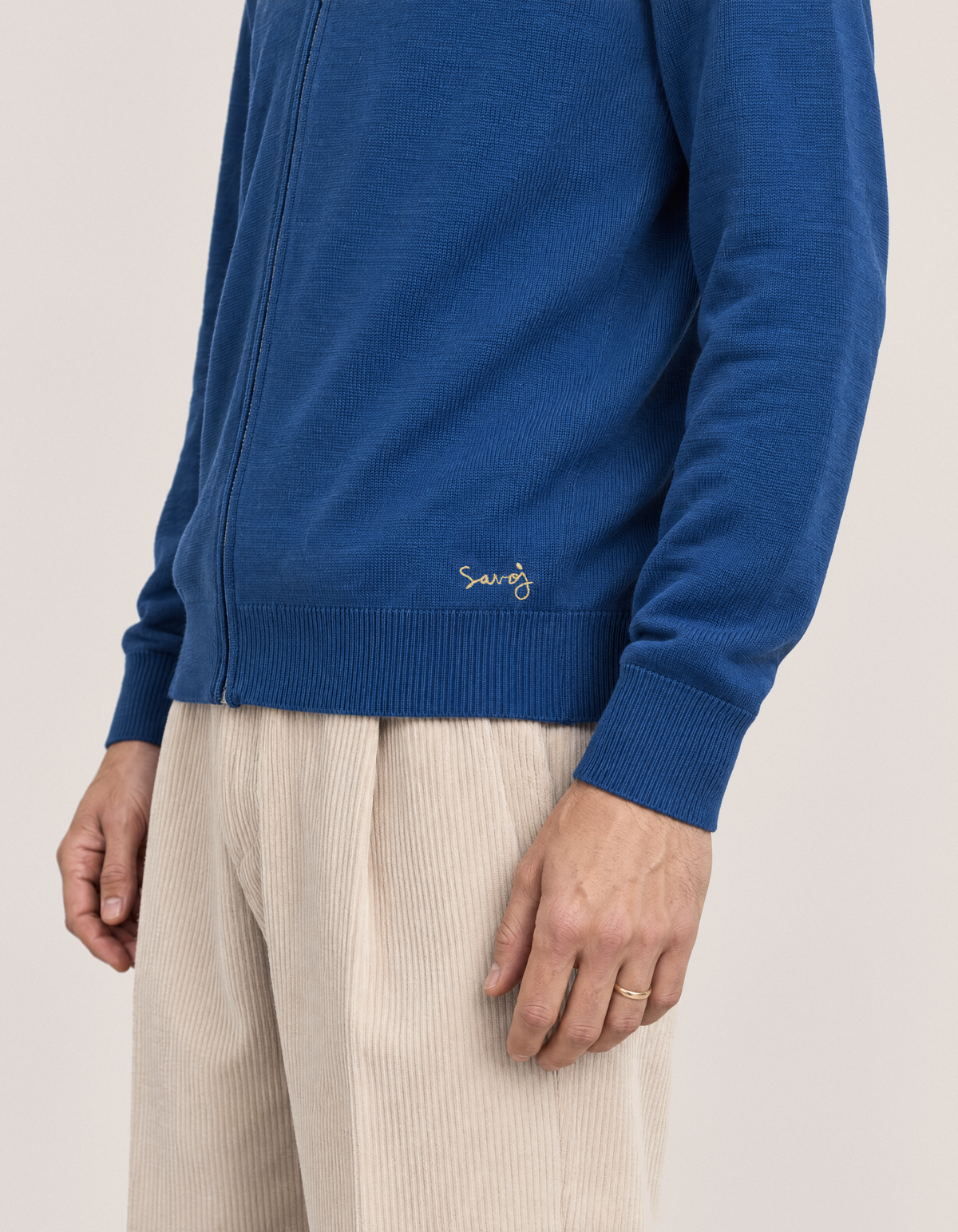 House of Savoj Emblem Merino Full-Zip Cardigan - Ocean Blue