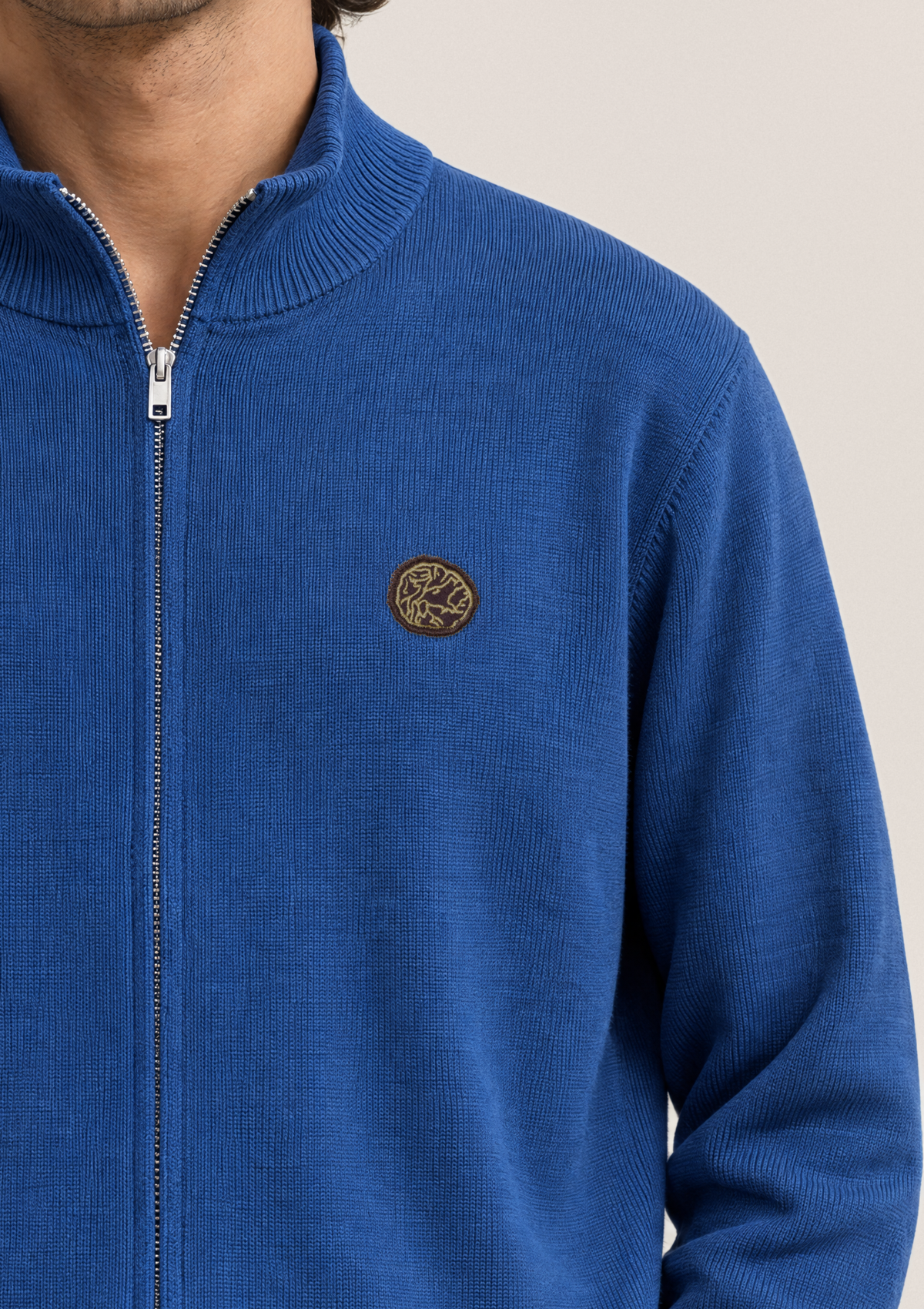 House of Savoj Emblem Merino Full-Zip Cardigan - Ocean Blue