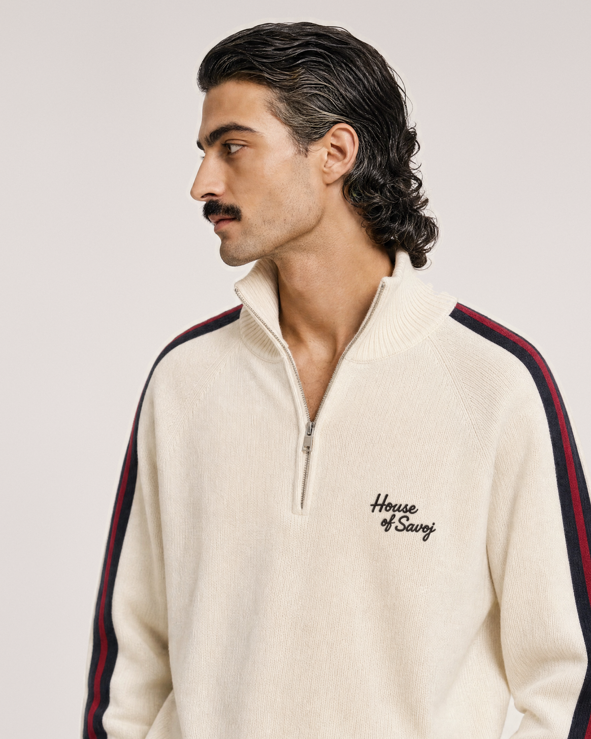 Striped Half-Zip Sweater - Ivory White