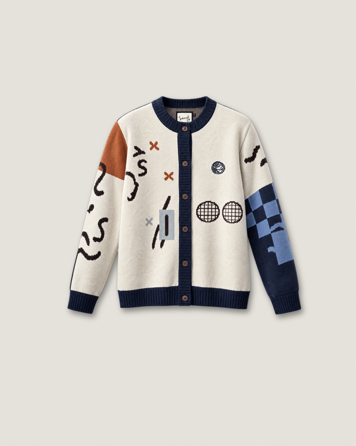 ”SAVOJ FIRST” Intarsia Cardigan - Warm Tones