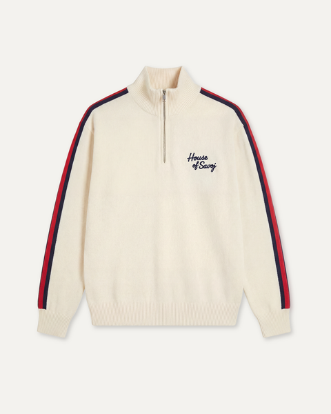 House of Savoj Striped Half-Zip Knit Sweater - Ivory White
