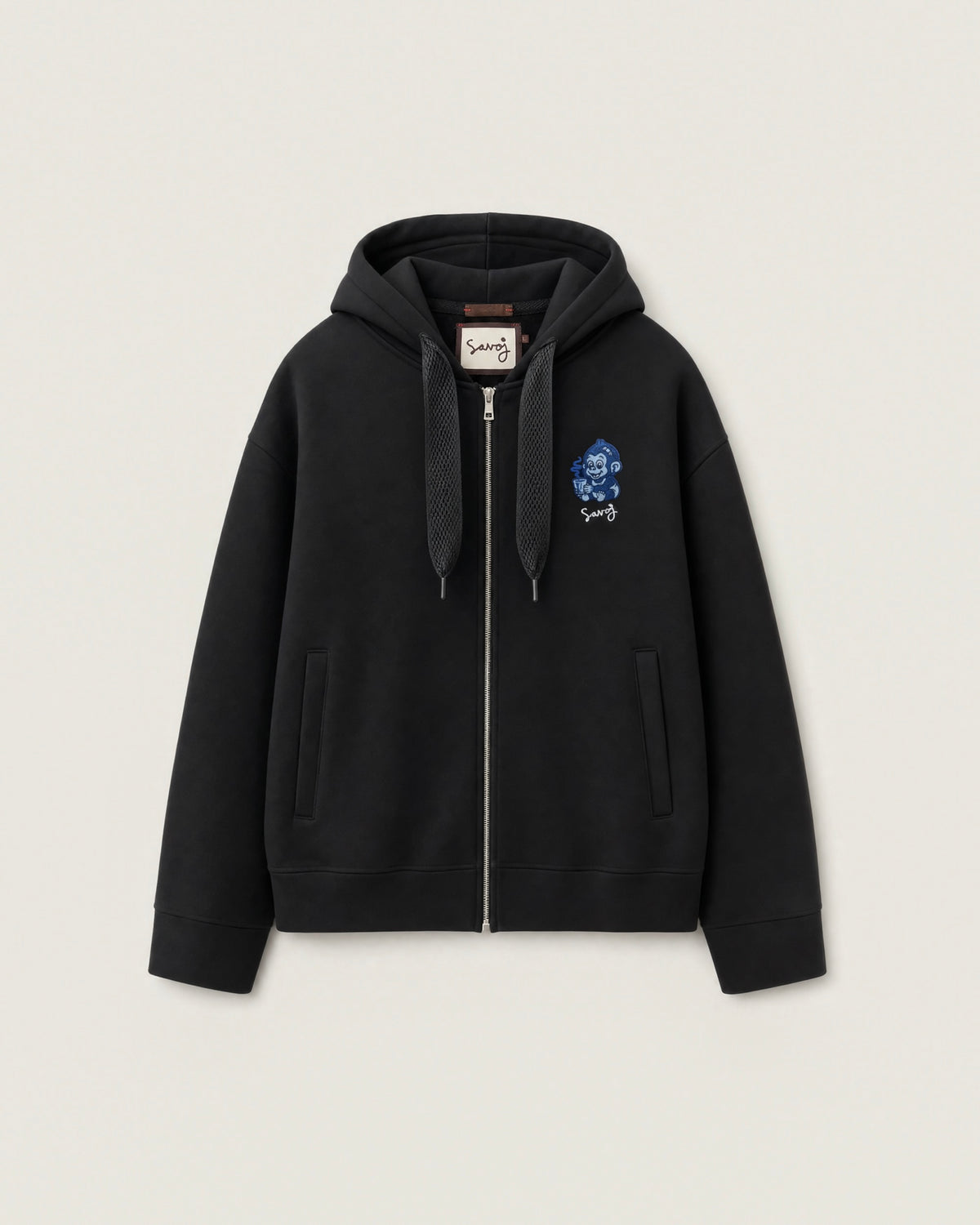 Baby Greger Patch Full-Zip Heavy Oversize Hoodie - Deep Black