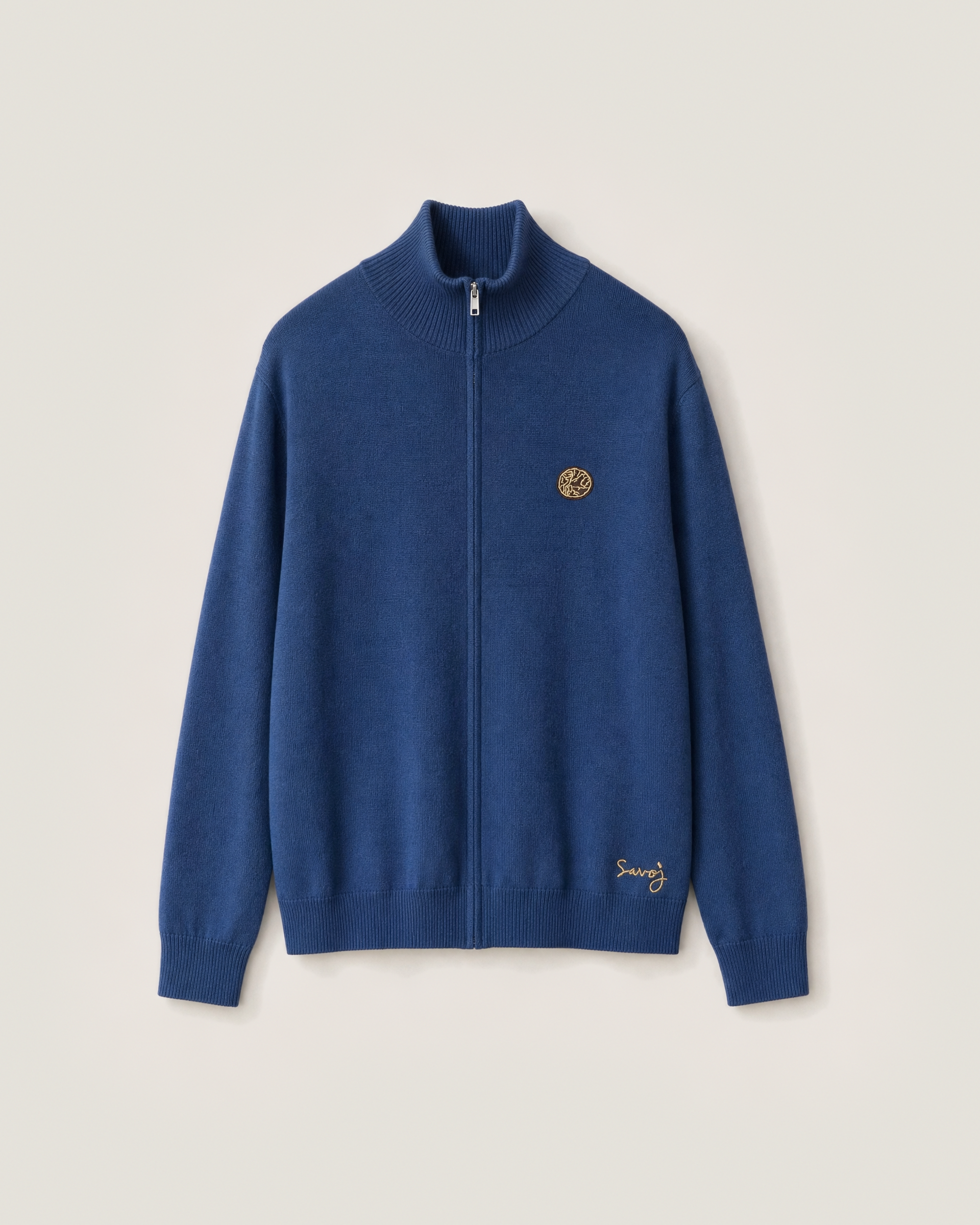 House of Savoj Handwriting Embroidery Full-Zip Cardigan – Unisex, Ocean Blue
