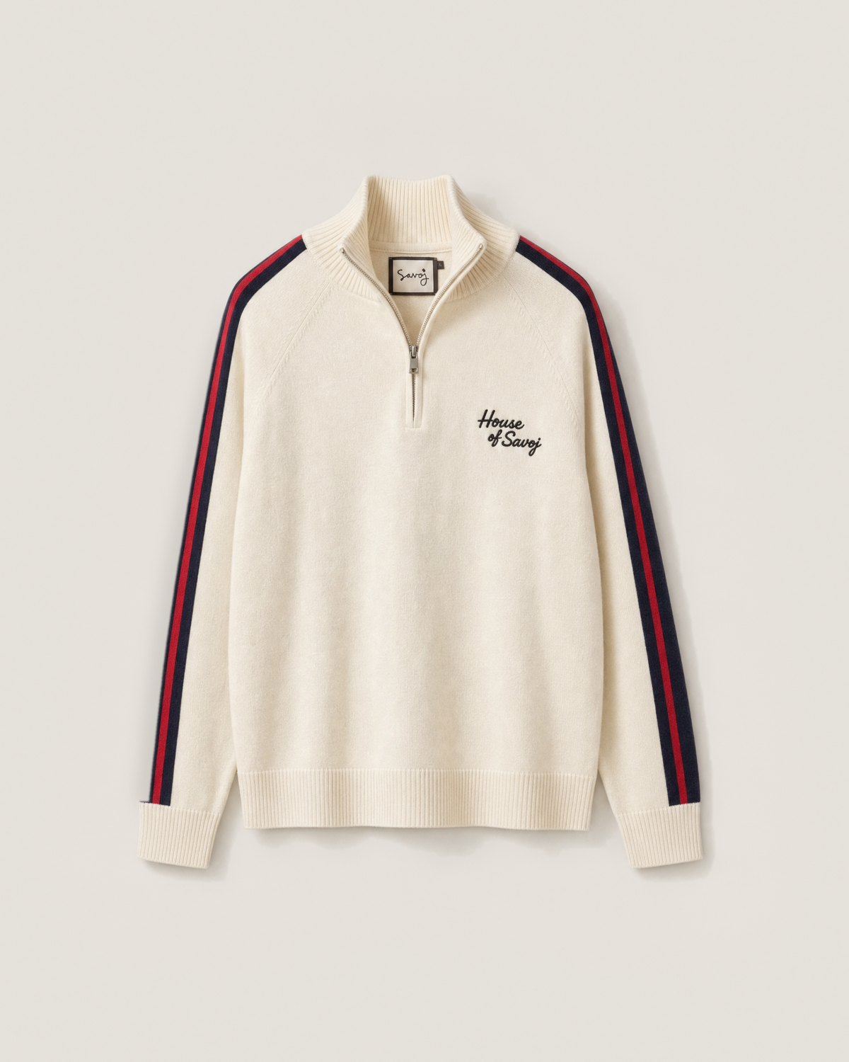 House of Savoj Striped Half-Zip Knit Sweater - Ivory White