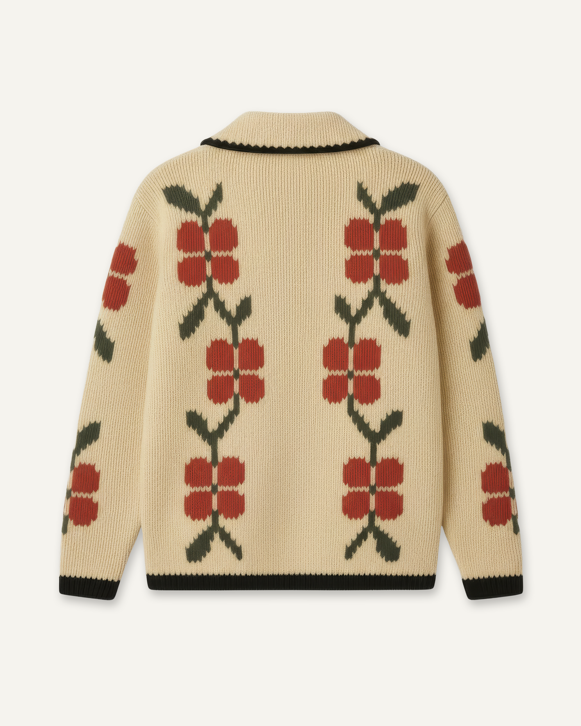 House of Savoj Knitted Lama-Wool Garden Intarsia Cardigan - Multi Colour