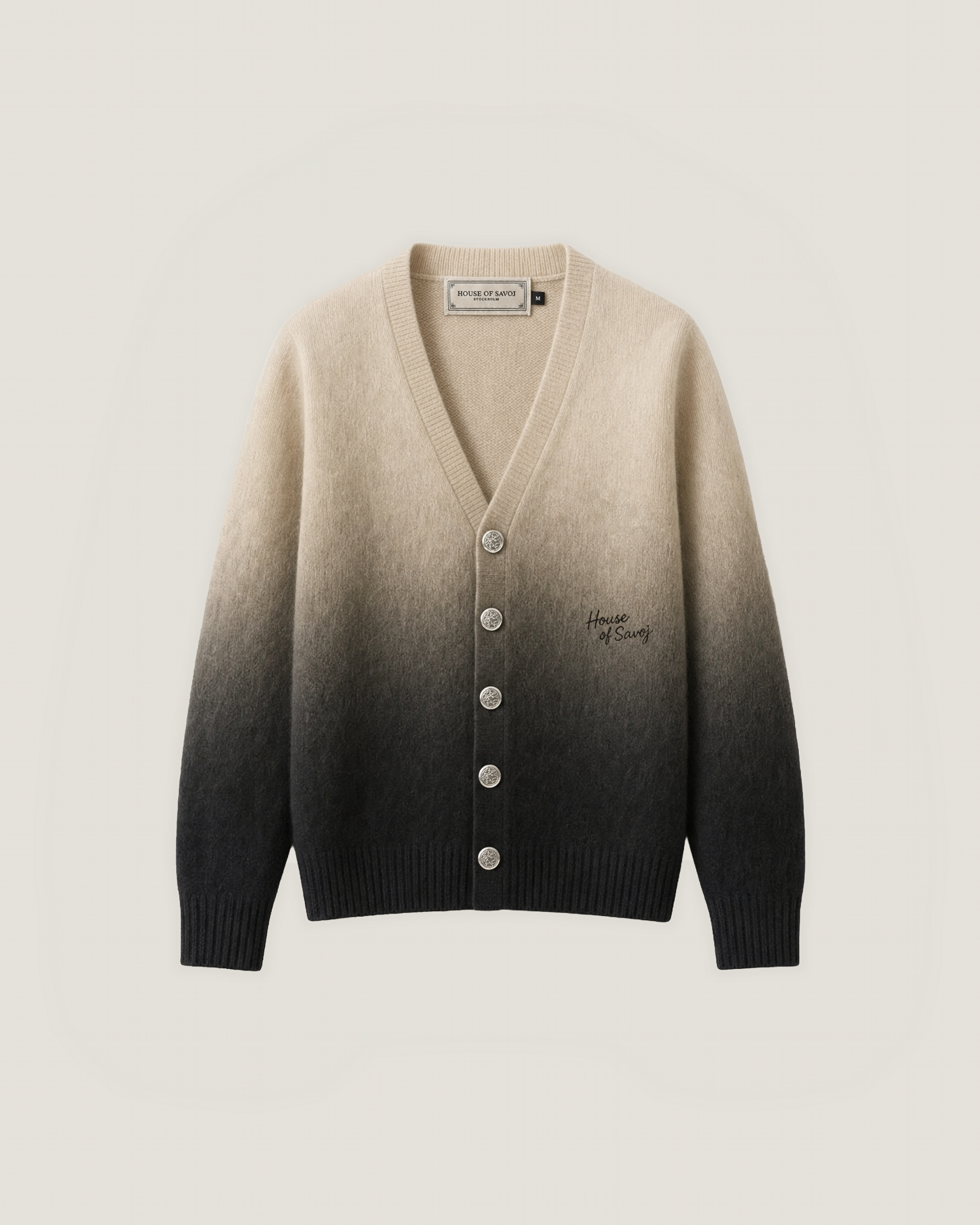 HOUSE OF SAVOJ LAMBSWOOL CARDIGAN DÉGRADÉ - BEIGE/NOIR