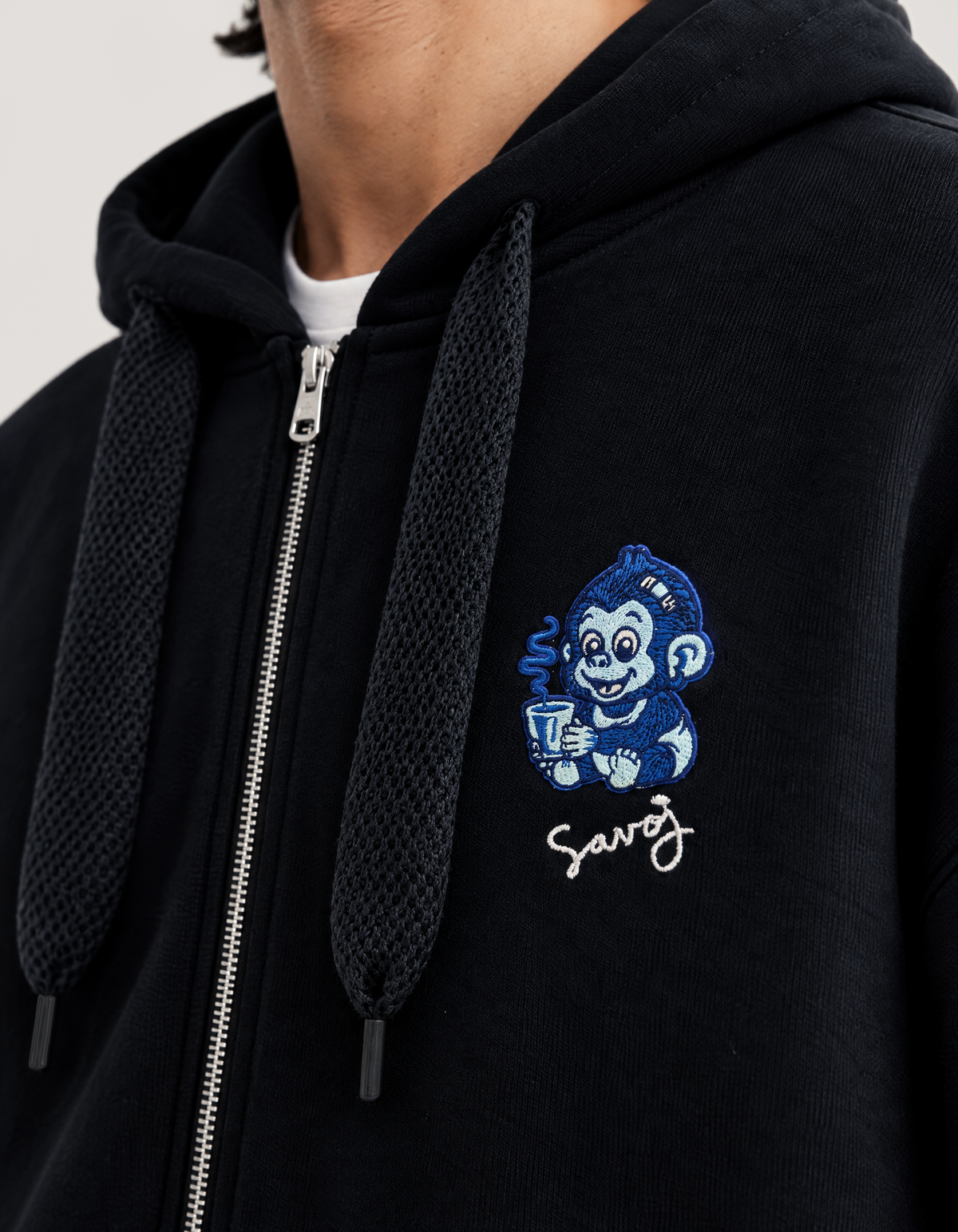 Baby Greger Patch Full-Zip Heavy Oversize Hoodie - Deep Black