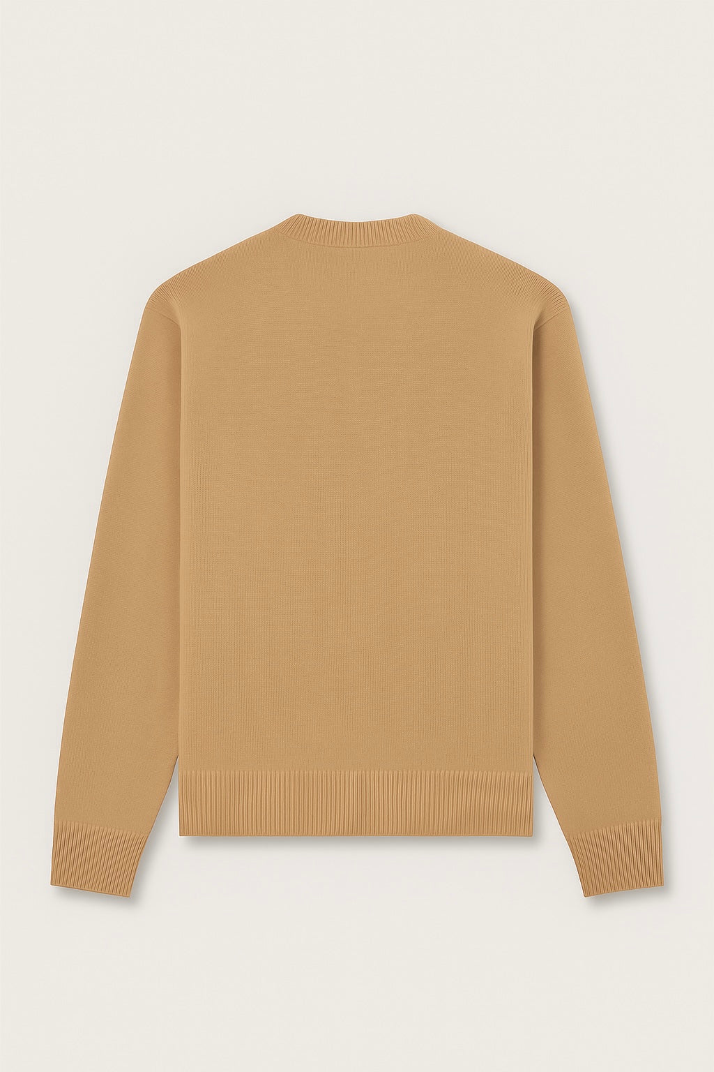 Savoj unisex virgin Moroccan wool sweater back view camel beige plain