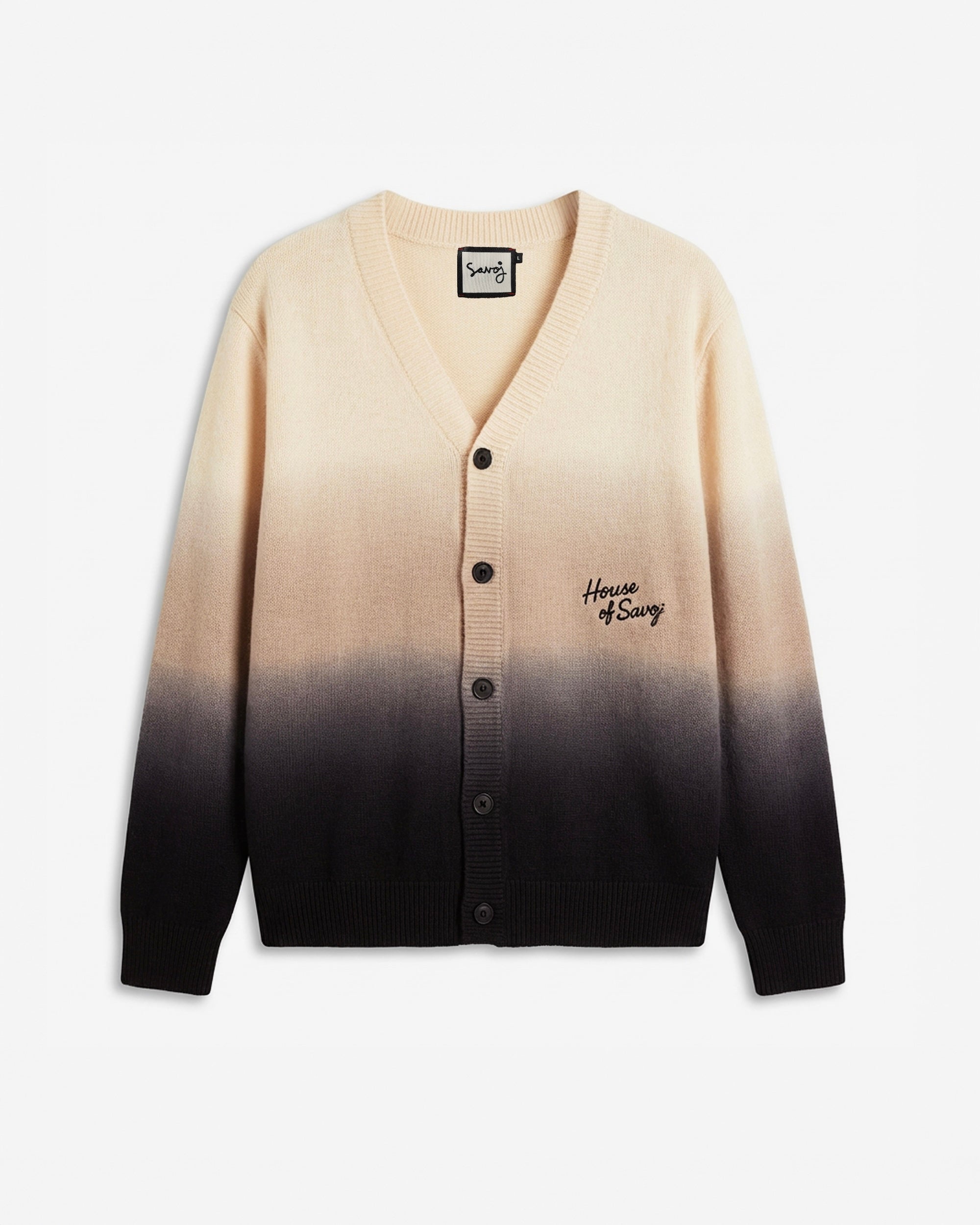 HOUSE OF SAVOJ LAMBSWOOL CARDIGAN DÉGRADÉ - BEIGE/NOIR