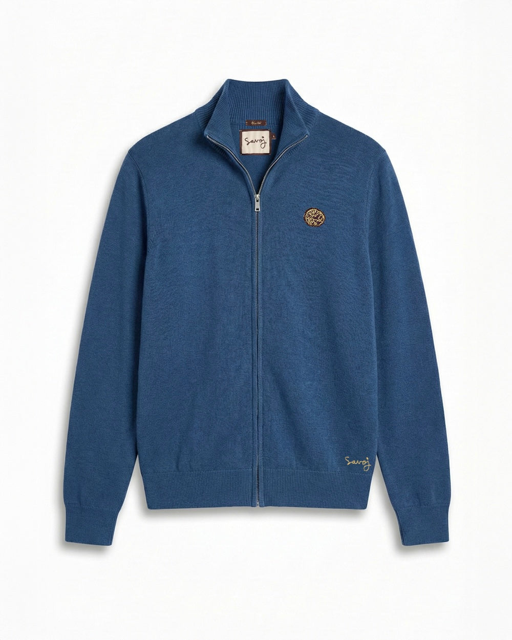 House of Savoj Emblem & Signature Full-Zip Cardigan - Ocean Blue