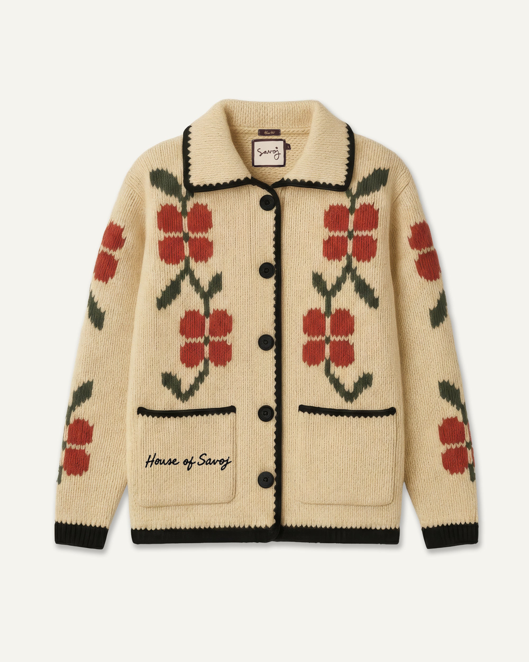 House of Savoj Knitted Lama-Wool Garden Intarsia Cardigan - Multi Colour