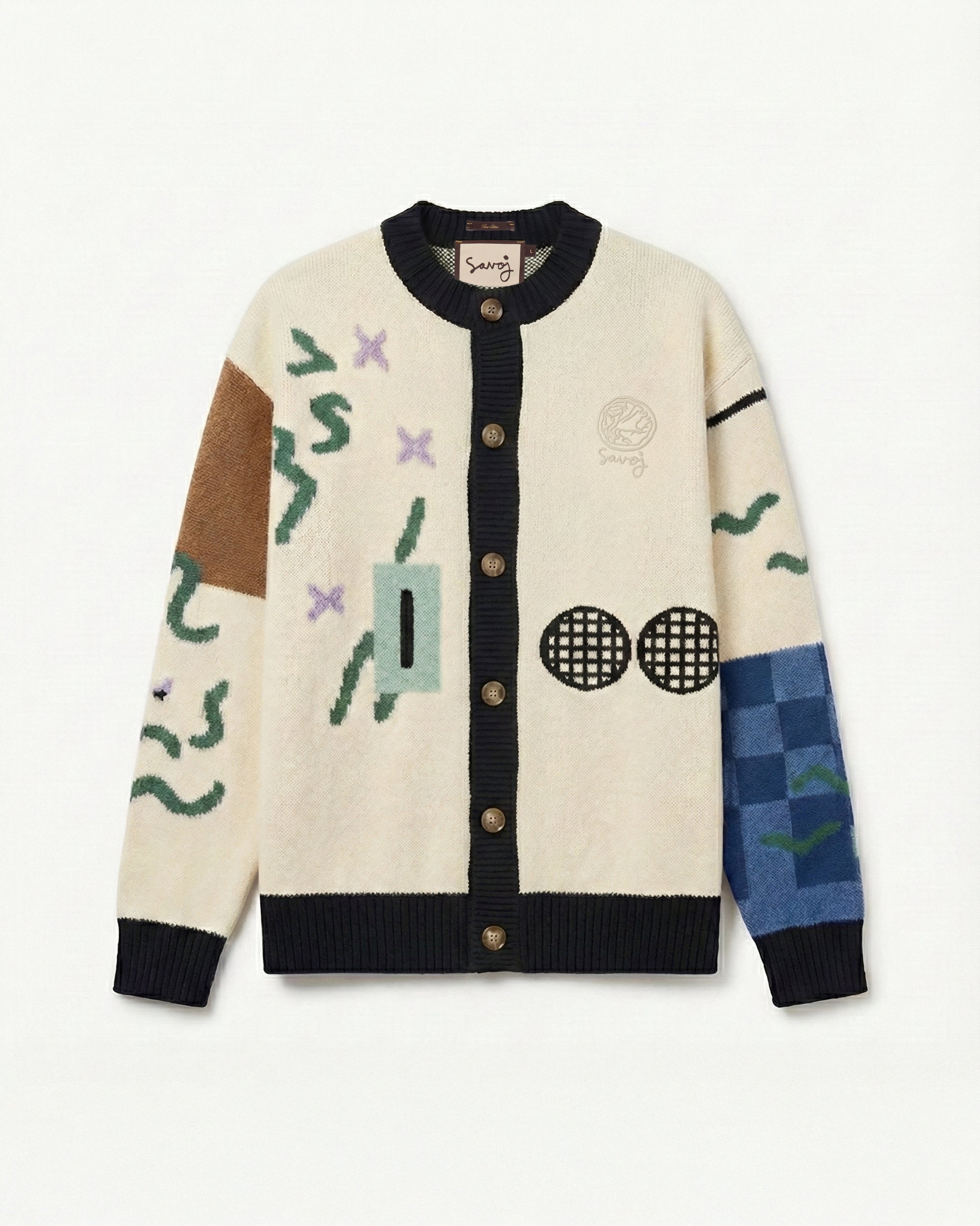 HOUSE OF SAVOJ ”SAVOJ FIRST” INTARSIA CARDIGAN - MULTI COLOUR